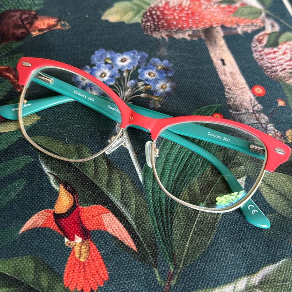 CE Colors eye glasses - red and green frames